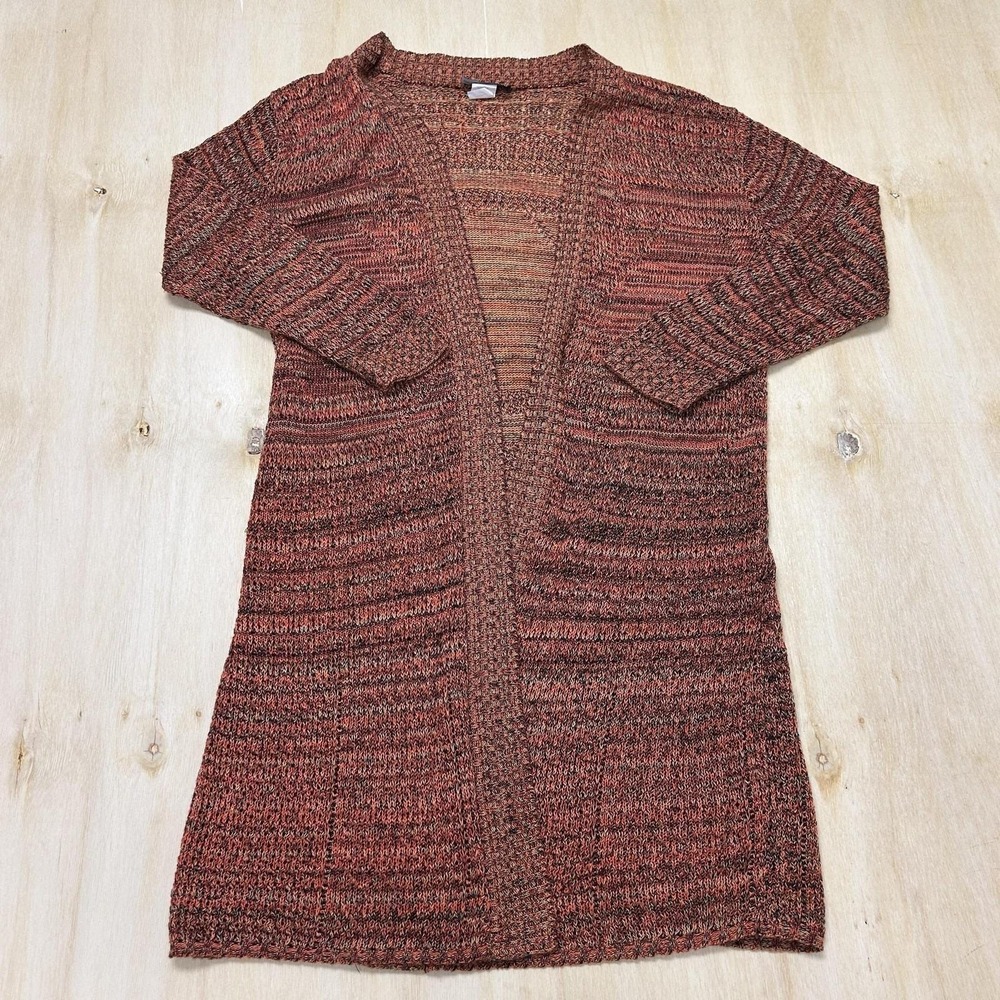 Vintage La Serissa Cardigan Sweater Women Med Orange V Neck Open Front Open-Knit